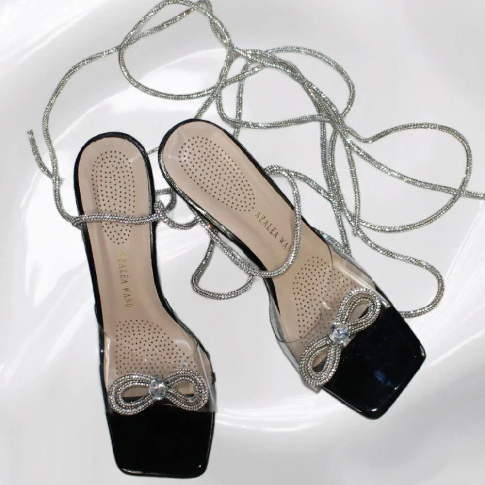 Azalea Wang Gomer Nude Silver Rhinestone Gladiator Wrap Stiletto Heel, Size 9